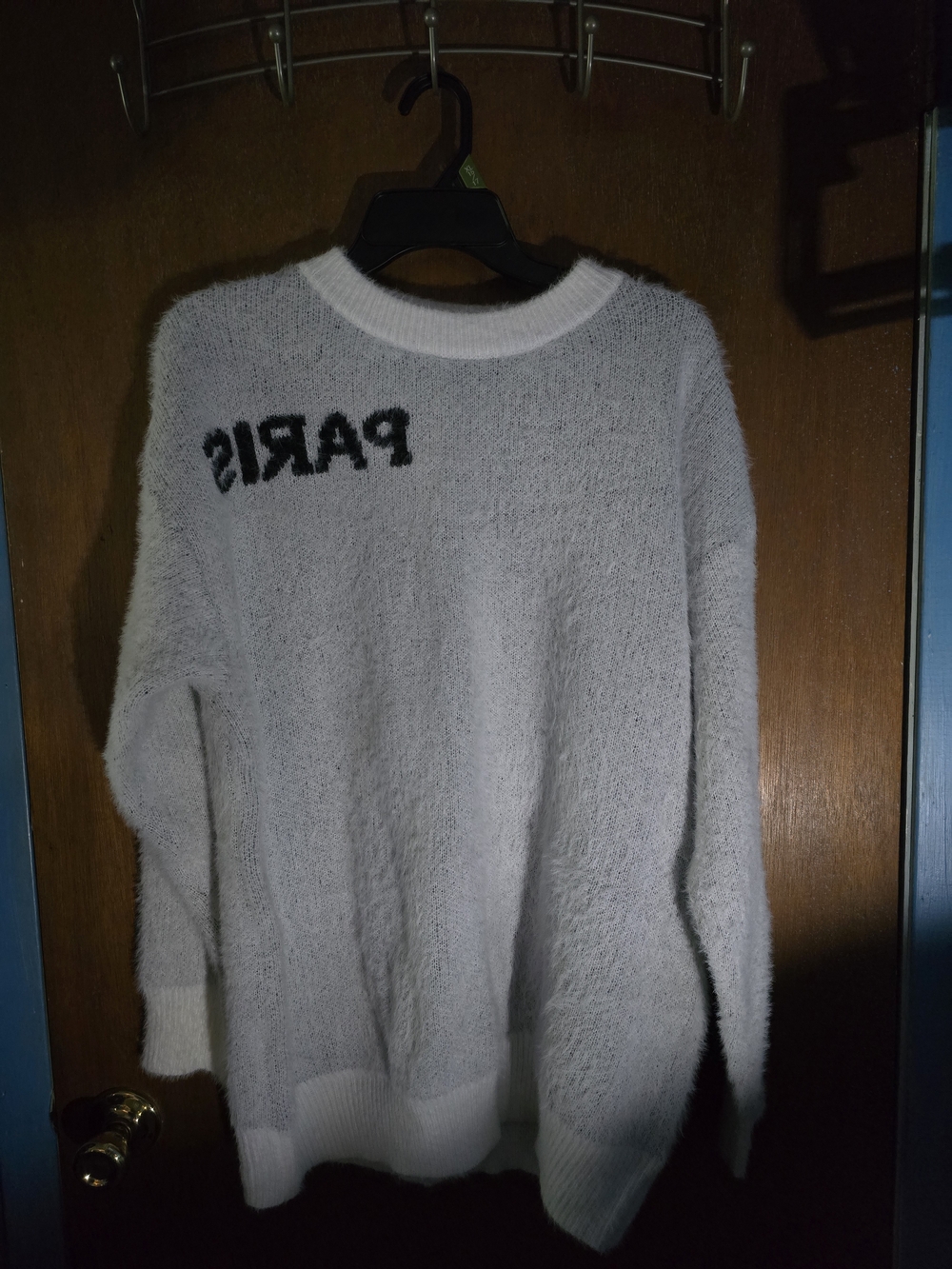 Women's White 'Paris' Fuzzy Crewneck Sweater